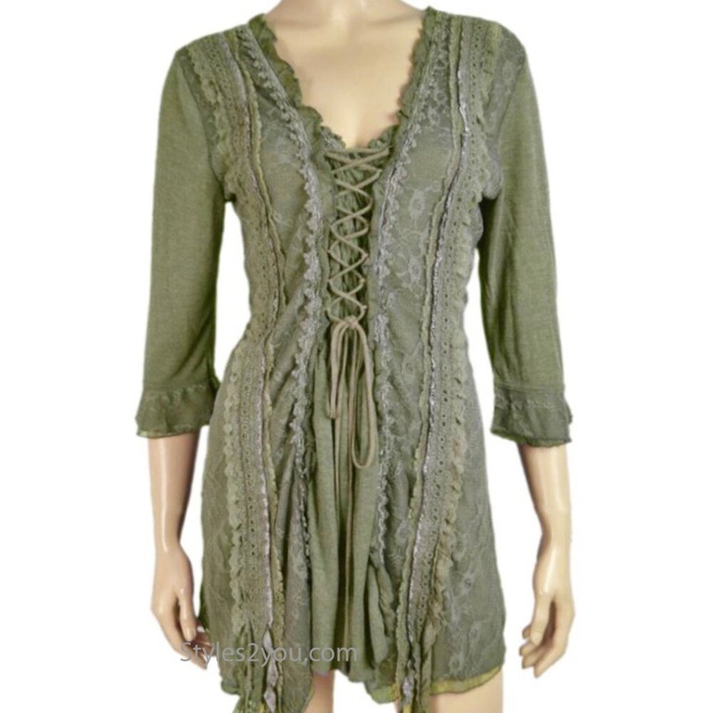 NWT PRETTY ANGEL VICTORIAN SLIMMING slenderizing RENAISSANCE TUNIC GREEN 2XL-3XL